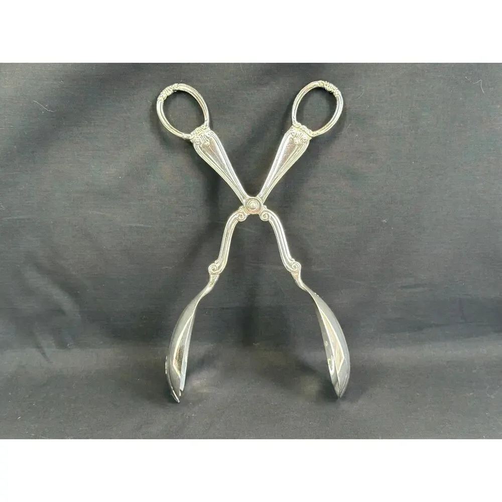 Gorham Heritage Silverplate Antique Salad Pastry Serving Tongs 10.75